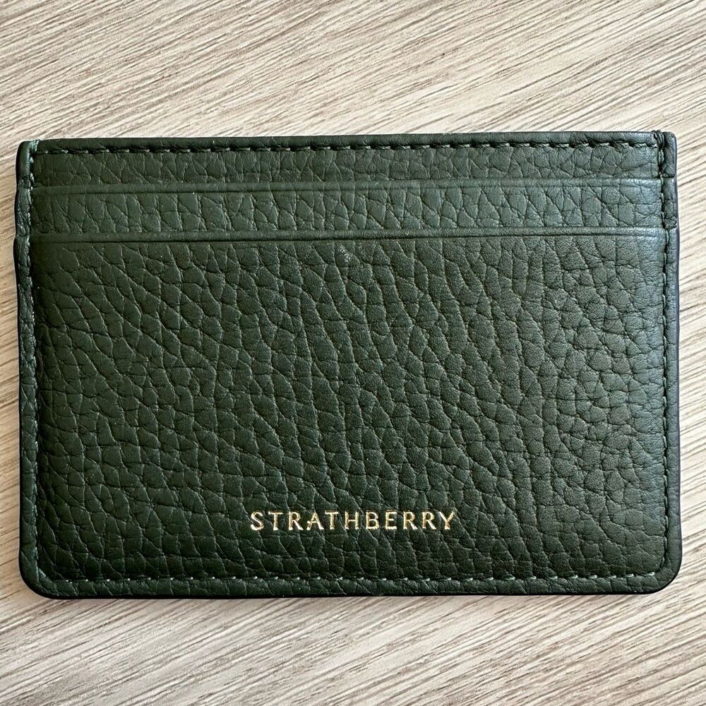 STRATHBERRY Bottle Green Grain Leather 3-Slot Card Holder